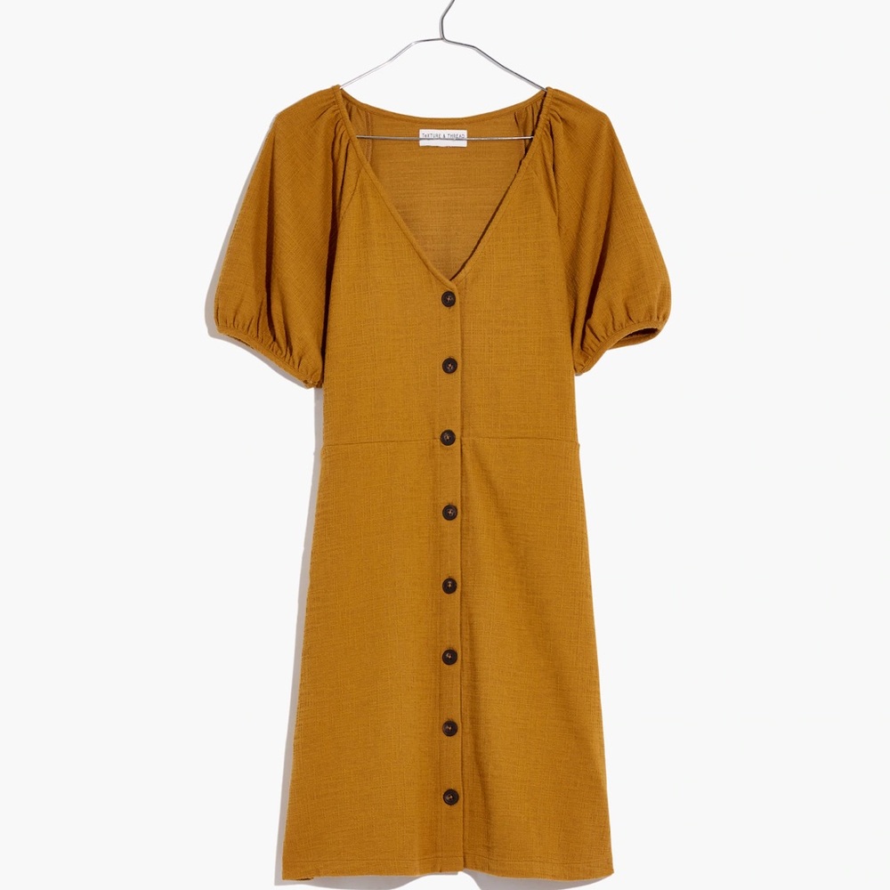Madewell Texture & Thread Puff-Sleeve Dress Mustard Yellow Size XXS